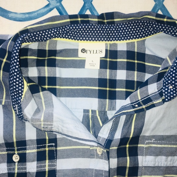 Stylus Blue Plaid Button Down Shirt Size L - Picture 3 of 5